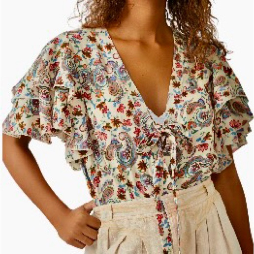 Free People Multicolor Paisley Ruffle Blouse